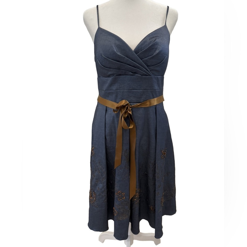 OC by Oleg Cassini Blue Pleated Cocktail Sundress Excellent Condition Size 12